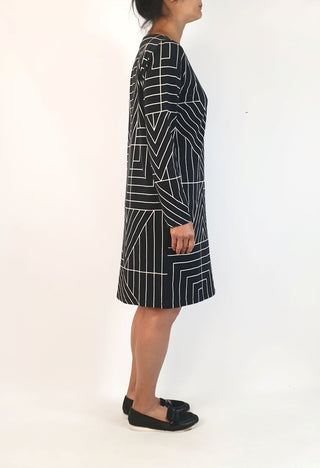 Frock Me Out black and white striped long sleeve dress size S (note: minor print fault)