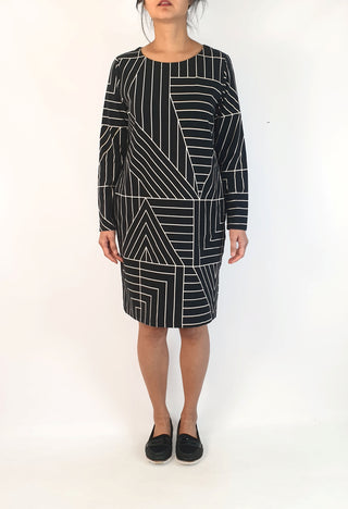 Frock Me Out black and white striped long sleeve dress size S (note: minor print fault)