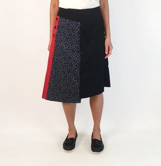 Maiocchi black asymmetrical skirt with reversible panel size 10