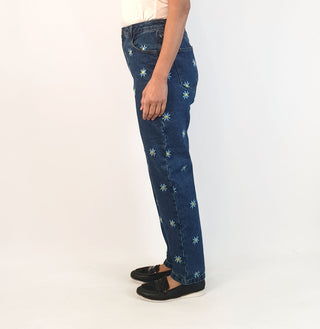 Lucy & Yak mid-denim straight leg pants with cute flower embroydery size W28/R (best fits AU10) as new with tags