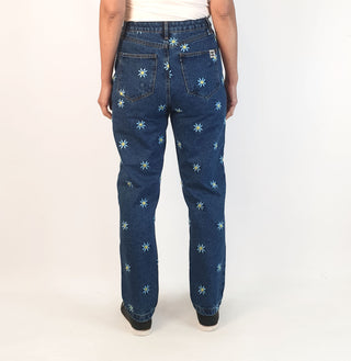 Lucy & Yak mid-denim straight leg pants with cute flower embroydery size W28/R (best fits AU10) as new with tags