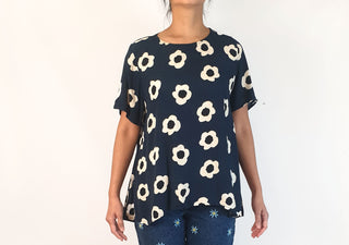 Mister Zimi navy top with white flower print size 10