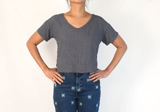 Things We Lost blue and white check cropped top size S