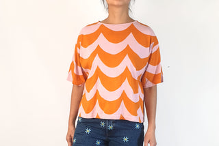 Marimekko + Uniqlo pink and orange print top size S