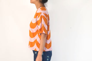 Marimekko + Uniqlo pink and orange print top size S