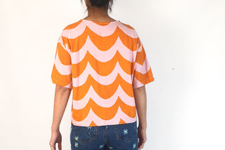 Marimekko + Uniqlo pink and orange print top size S