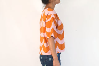 Marimekko + Uniqlo pink and orange print top size S