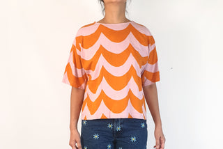 Marimekko + Uniqlo pink and orange print top size S