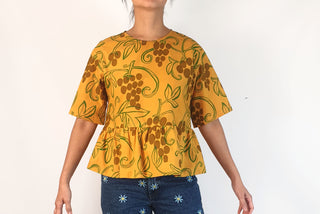 Togetherness Design mustard and grape print top size S Togetherness Design preloved second hand clothes 1