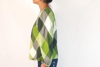 Gorman green check print linen long sleeve top size 10 (from 2023)