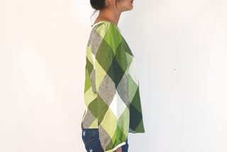 Gorman green check print linen long sleeve top size 10 (from 2023)