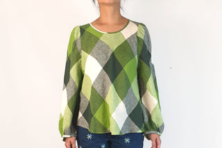 Gorman green check print linen long sleeve top size 10 (from 2023)