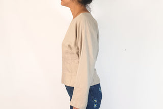 Elk neutral light grey 100% linen long sleeve top size 10