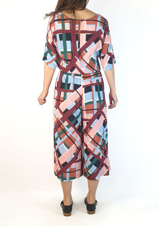 Obus autumnal check print wide leg jumpsuit size 1, best fits 8