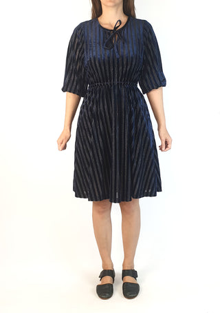 Kindling navy and gold striped half sleeve dress size 8