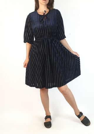 Kindling navy and gold striped half sleeve dress size 8