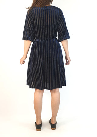 Kindling navy and gold striped half sleeve dress size 8