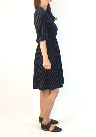 Kindling navy and gold striped half sleeve dress size 8