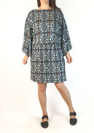 Megan Park elegant 100% silk blue - toned long sleeve dress size 1 (best fits size 8) Megan Park preloved second hand clothes 4