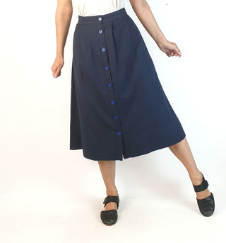 Emily and Fin navy cotton-linen mix skirt with blue buttons size XXS (best fits 6-8)