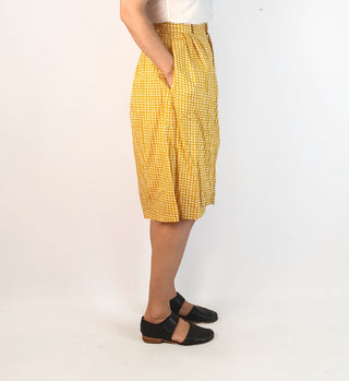 Kindling yellow print high waisted skirt size 6, fits 6 and 8 Kindling preloved second hand clothes 6