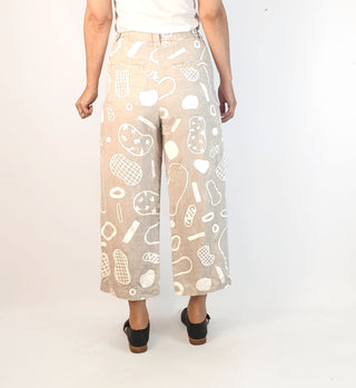 Gorman natural linen mix wide leg pants with white print size 6, fits 6 and 8