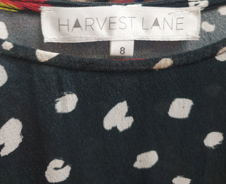 Harvest Lane black rainbow print dress size 8 (note: inconsistencies under the arms)