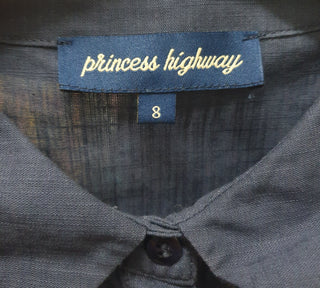 Princess Highway navy cap sleeve shirt with emu embroydery size 8