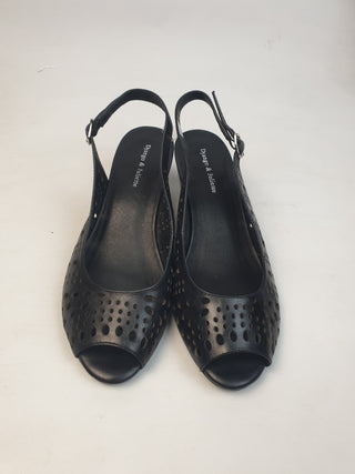 Django & Juliette black leather mid-heel sling backs size 40