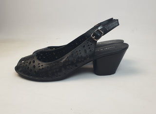 Django & Juliette black leather mid-heel sling backs size 40