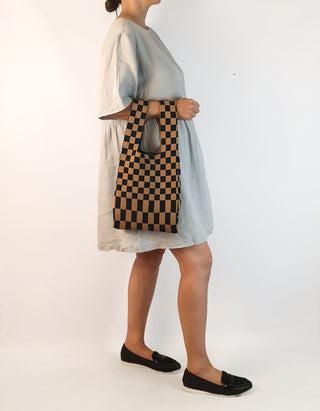 Urban black and tan check knit mini bag