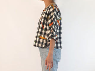 Jericho Road black and white check top with embroidered carrots size 10 Jericho Road preloved second hand clothes 4