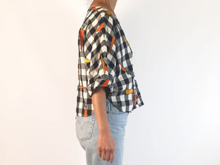 Jericho Road black and white check top with embroidered carrots size 10 Jericho Road preloved second hand clothes 6