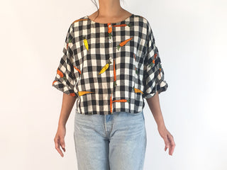 Jericho Road black and white check top with embroidered carrots size 10 Jericho Road preloved second hand clothes 1