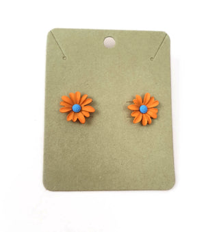 Orange and blue flower stud earrings