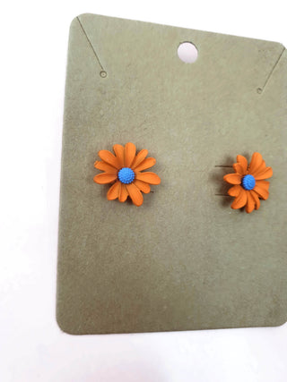 Orange and blue flower stud earrings