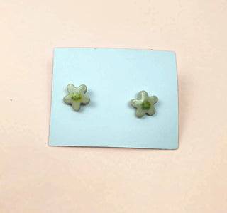 Green and cream ceramic stud earrings