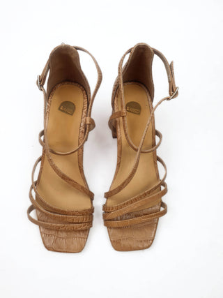 Bared brown leather strappy heels size 36