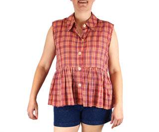 Obus plaid sleeveless top size 3, best fits 14 Obus preloved second hand clothes 3