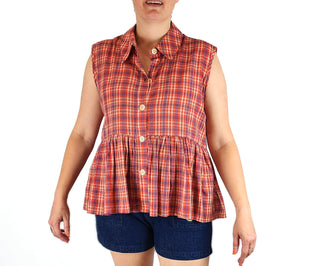 Obus plaid sleeveless top size 3, best fits 14 Obus preloved second hand clothes 1