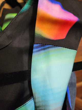 Elk black unique print dress size 8 (note: small pull) Elk preloved second hand clothes 8