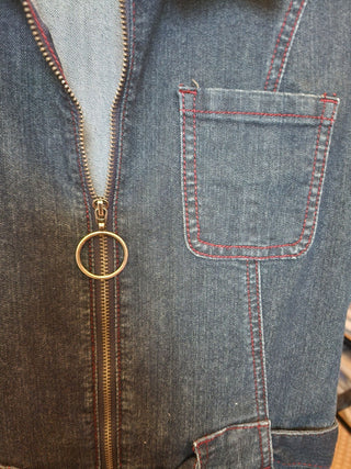 ModCloth denim flared jumpsuit size M (best fits 10)