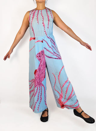 Gorman blue squid print 100% silk jumpsuit size 10