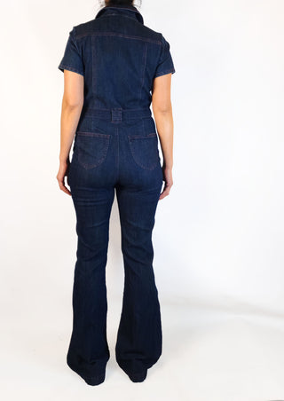 ModCloth denim flared jumpsuit size M (best fits 10)