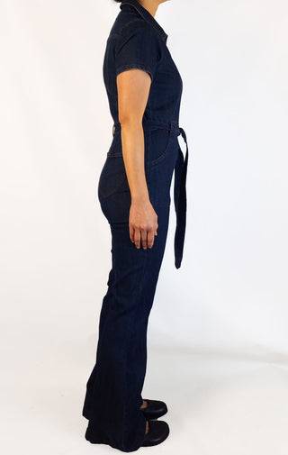 ModCloth denim flared jumpsuit size M (best fits 10)
