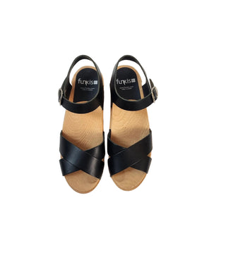 Funkis black leather and wood shoes size 38