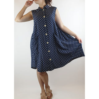 Obus navy sleeveless shirt dress with white polka dot print size 2 (best fits size 10) Dear Little Panko preloved second hand clothes 1