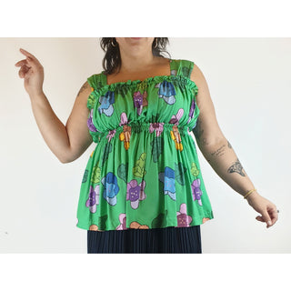 Obus pre-owned green sleeveless top with beautiful flower print size 14 Obus preloved second hand clothes 1