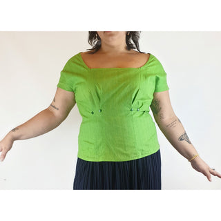 Cute green top with virtical darker green stripes fits size 14 Unknown preloved second hand clothes 1