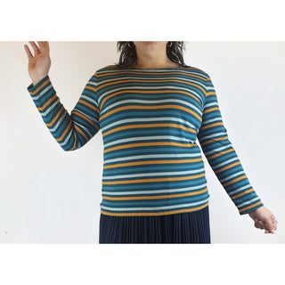 Seasalt blue and yellow striped long sleeve top size UK 16 (best fits size 14) Seasalt preloved second hand clothes 1